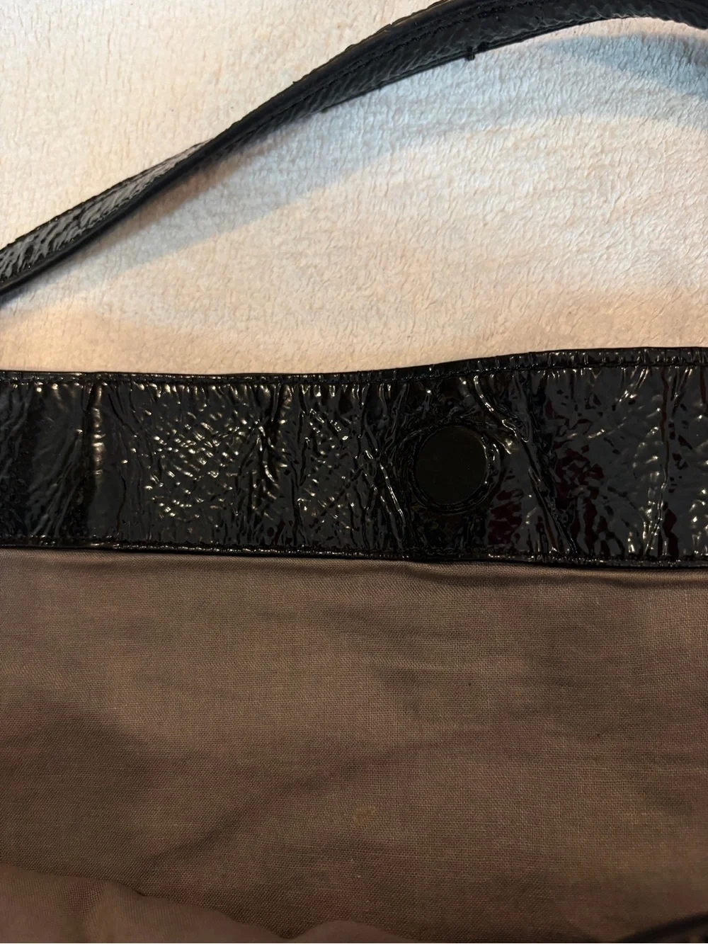 Elliott Lucca Black Patent Hobo with Woven Side Panels